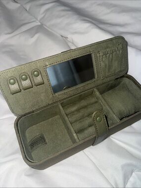 Olive Green Travel Beis Jewelry Organizer with Mirror